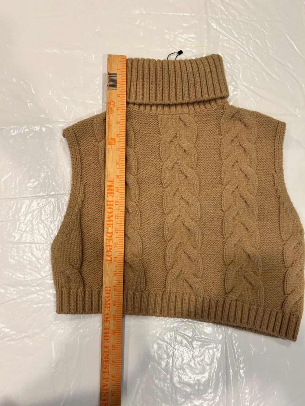 Zara Stylish Tan Turtleneck Cable Knit Sleeveless Vest Sweater - Picture 6 of 9